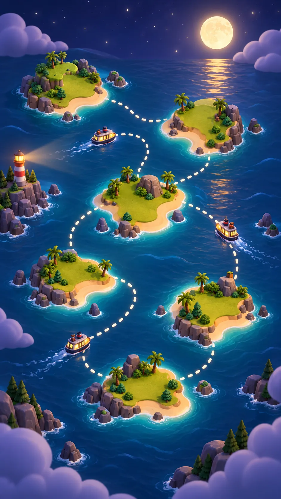 Island world map connected by ferry routes